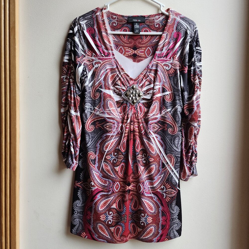 Style & Co Paisley Jeweled Tunic Jersey Size Medium